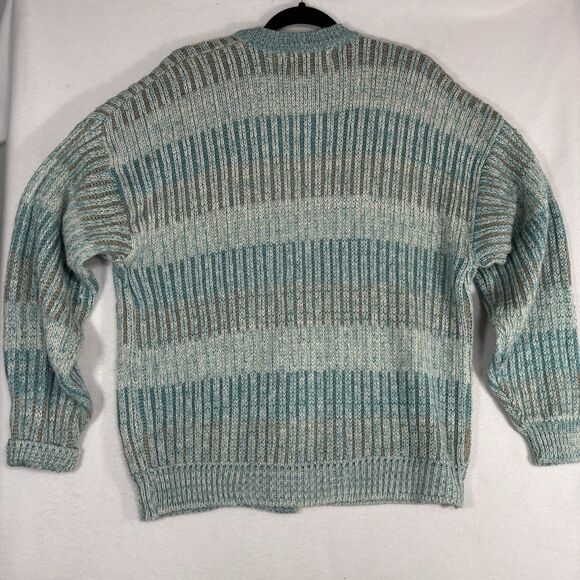 Vintage Saturdays 80s 90s Cardigan Sweater Aqua Blue Stripes Button Up - Picture 4 of 6